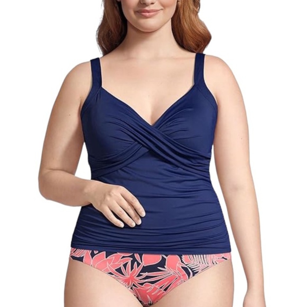 Land’s End Women’s Blue 16DD V-Neck Wrap Underwire Tankini Tummy Control NWT